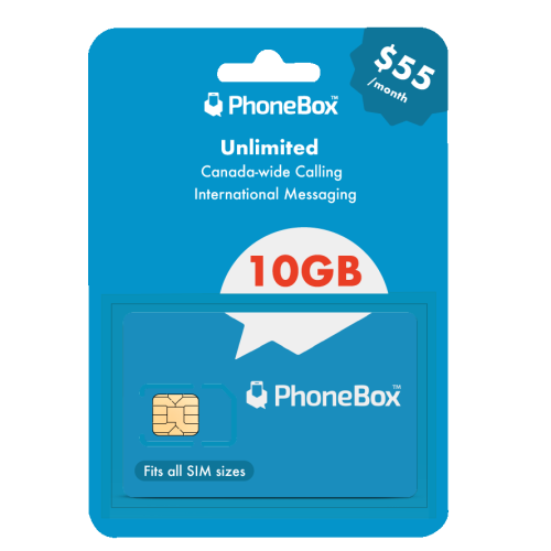 Carte SIM canadienne prépayée Phonebox - appels illimités, textos et 10 Go  de données LTE