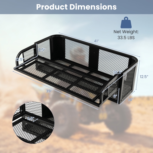 Costway ATV UTV Universal Rear Drop Basket Rack Steel Cargo Hunting