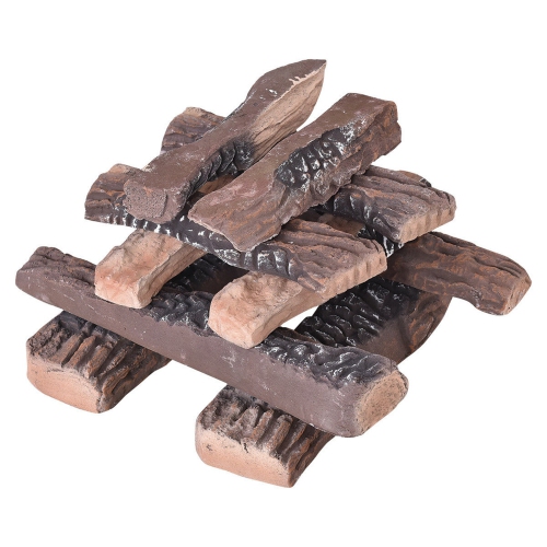 Costway 10PCS Ceramic Wood Logs Gas Fireplace Imitation Wood Propane Firepit Logs