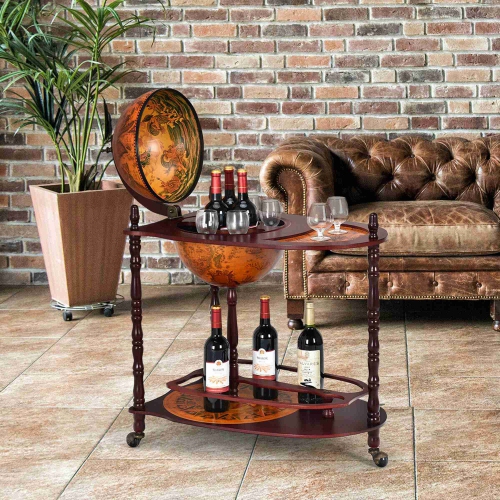 Costway Wood Globe Wine Bar Stand 34'' H 16th Century Italian Rack Liquor Bottle Shelf