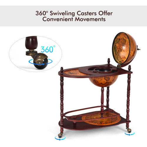 Costway Wood Globe Wine Bar Stand 34'' H 16th Century Italian Rack Liquor Bottle Shelf