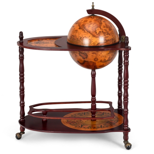 Costway Wood Globe Wine Bar Stand 34'' H 16th Century Italian Rack Liquor Bottle Shelf