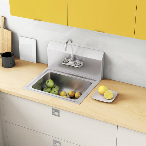 Costway Commercial Stainless Steel Wall Mount Hand Washing Wash Sink Basin with Faucet