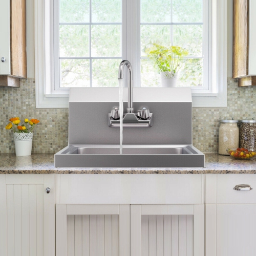 Costway Commercial Stainless Steel Wall Mount Hand Washing Wash Sink Basin with Faucet