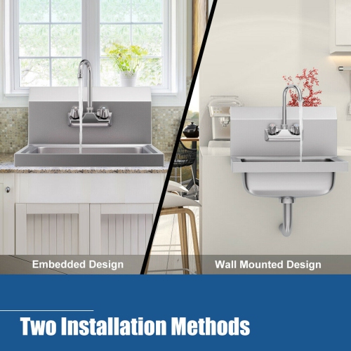 Costway Commercial Stainless Steel Wall Mount Hand Washing Wash Sink Basin with Faucet