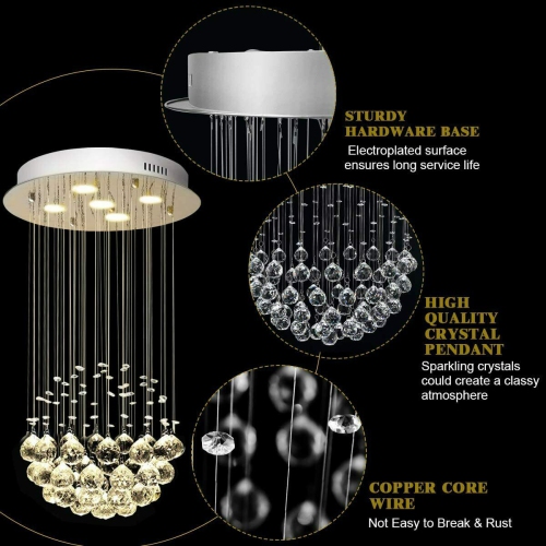 Costway Crystal Chandelier Flush Mount Modern Pendant Lamp w/ Shiny Crystal Balls