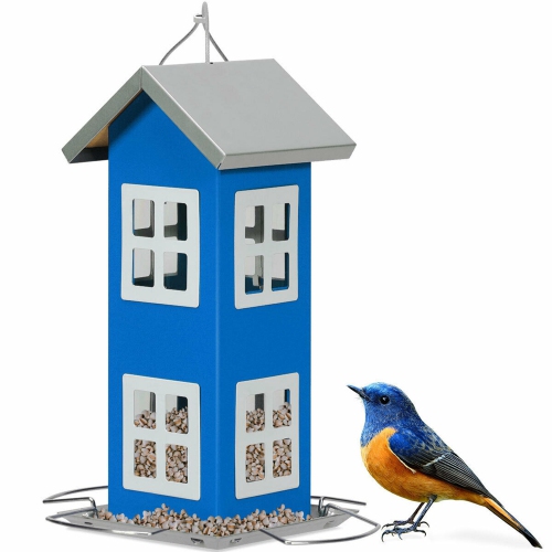 Costway Outdoor Wild Bird Feeder Weatherproof House Design Garden Yard Decoration Blue