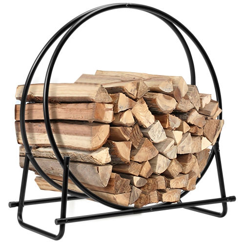 Gymax 30'' Tubular Steel Log Hoop Firewood Storage Rack Holder Round Display