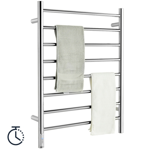 Gymax 8-Bar Wall Mounted Towel Warmer Plug-in Towel Rack Stainless Steel w/ Timer