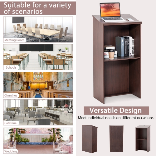 Gymax 46'' Podium Stand Hostess Stand w/ Tilted Desktop & Edge Stopper Pulpits