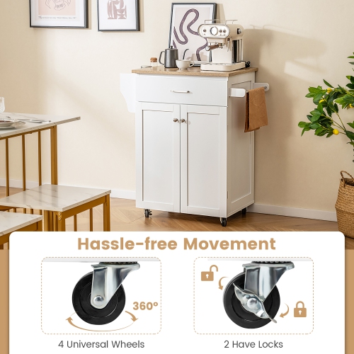 Gymax Rolling Kitchen Island Utility Kitchen Cart Storage Cabinet w/ Spice Rack Brown/White