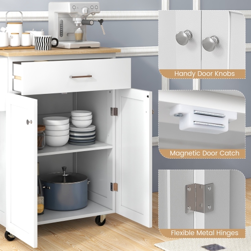 Gymax Rolling Kitchen Island Utility Kitchen Cart Storage Cabinet w/ Spice Rack Brown/White