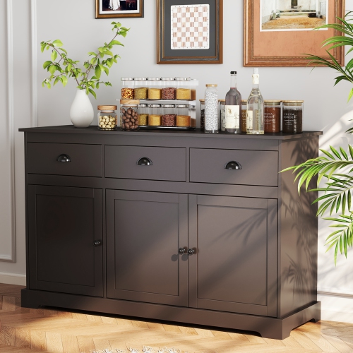 Gymax Modern Buffet Sideboard 53.5'' Storage Cabinet w/ 3 Drawers 3 Doors Brown