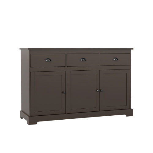 Gymax Modern Buffet Sideboard 53.5'' Storage Cabinet w/ 3 Drawers 3 Doors Brown