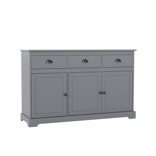 Gymax Modern Buffet Sideboard 53.5'' Storage Cabinet w/ 3 Drawers 3 Doors Gray