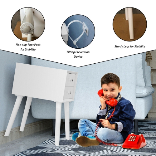 Gymax 2PCS Wooden Nightstand Mid-Century End Side Table W/2 Storage Drawers White