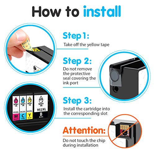 Smart Ink Compatible Ink Cartridge Replacement for HP 952 952XL 4 Pack Advanced Chip Technology to use with OfficeJet 8702 ...