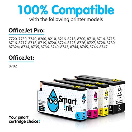 Smart Ink Compatible Ink Cartridge Replacement for HP 952 952XL 4 Pack Advanced Chip Technology to use with OfficeJet 8702 ...