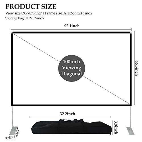Projector Screen with Stand 100 inch 16:9 HD 4K Outdoor Indoor Projection Screen for Home Theater 3D Fast-Folding...
