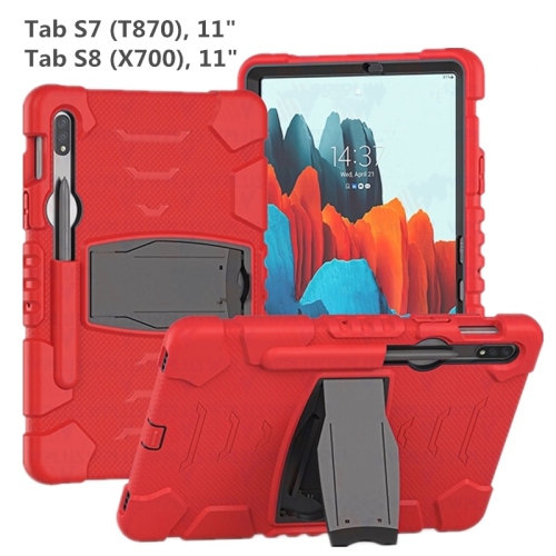 【CSmart】 Shockproof Heavy Duty Rugged Defender Case Kickstand Cover for Samsung Tablet Tab S7 / S8 11" T870 T875 X700 X706, Red