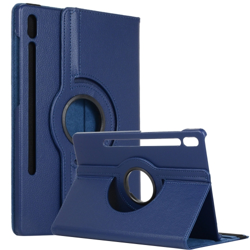 CSMART  【】 Rotating Pu Leather Stand Case Smart Cover for Samsung Galaxy Tab S7 Plus / S8 Plus 2022 12.4", T970 / X800 In Navy