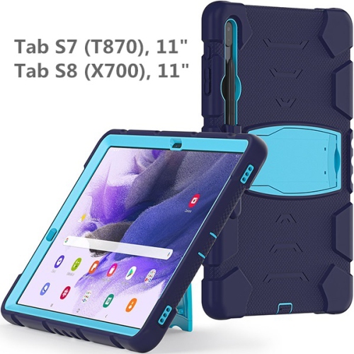 【CSmart】 Shockproof Heavy Duty Rugged Defender Case Kickstand Cover for Samsung Tablet Tab S7 / S8 11" T870 T875 X700 X706, Navy