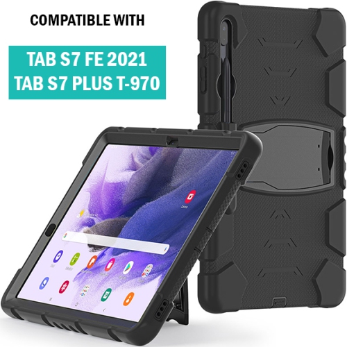 CSMART  【】 Shockproof Heavy Duty Rugged Defender Case Kickstand Cover for Samsung Tablet Tab S7+ S7 Plus 12.4” 2020, T970 T976B In Black
