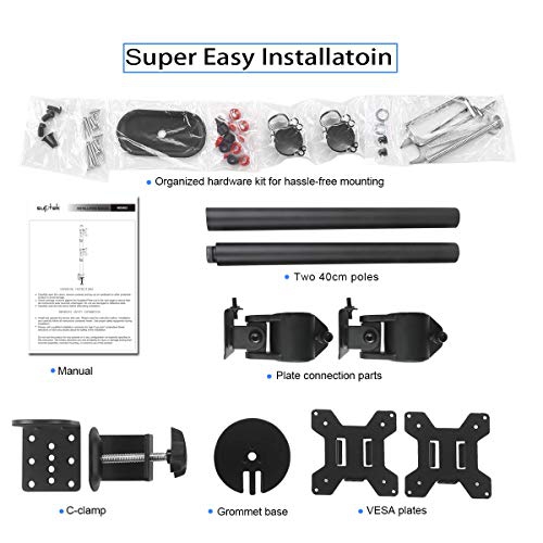 Suptek Dual LED LCD Monitor Stand up Desk Mount for 2 / Two Screens up to 27 inch Extra Tall 31.5" Pole Heavy Duty Fully...