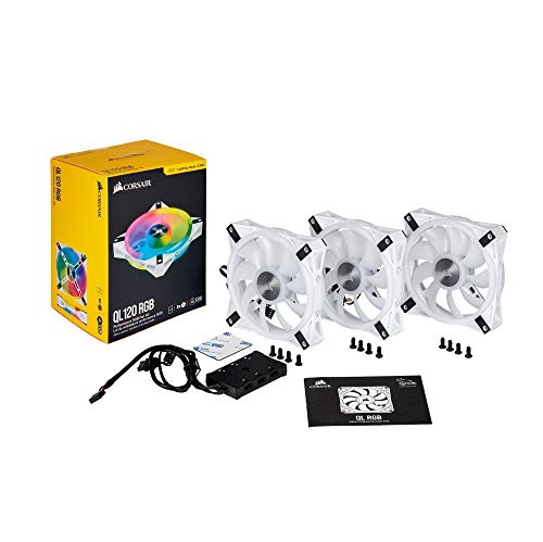 CORSAIR QL Series, iCUE QL120 RGB, 120mm RGB LED PWM White Fan, Triple Fan Kit with Lighting Node CORE
