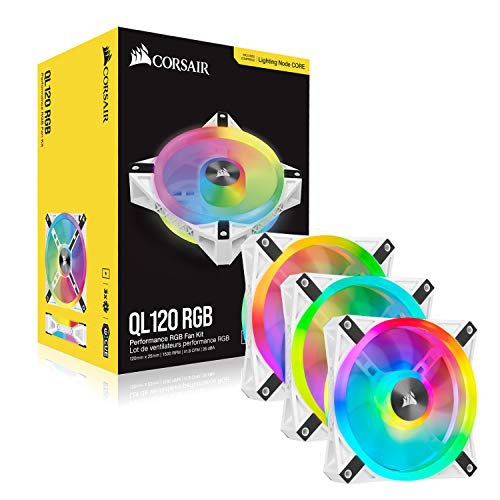 CORSAIR QL Series, iCUE QL120 RGB, 120mm RGB LED PWM White Fan, Triple Fan Kit with Lighting Node CORE