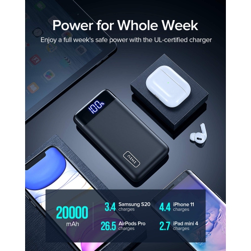 INIU 20000mAh 18W PD 3.0 QC 4.0 USB-C Power Bank/Portable Charger with Flashlight