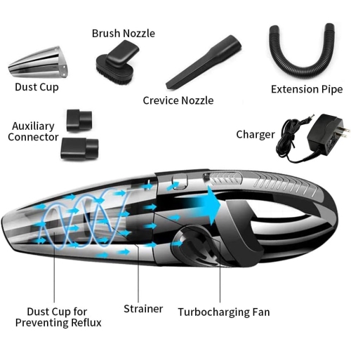 Aspirateur à main sans fil, Mini aspirateur portatif pour voiture à sec, 120&nbsp;W d'aspiration PUISSANTE rechargeable pour les poils d'animaux,