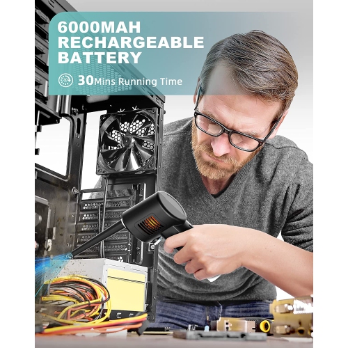 Cordless Air Duster, Battery Operated Computer Cleaning Duster, Portable Replaces Compressed Air Cans,10W Fast Charging, 6000mAh, Powerful 33000 RPM,