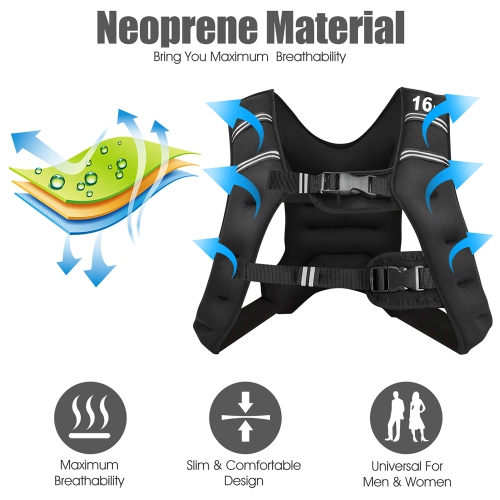 Costway 16LBS Workout Weighted Vest W/Mesh Bag Adjustable Buckle Sports Fitness Training