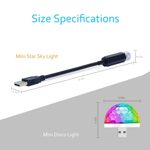Romantic Auto Roof USB Star Lights with Mini Disco Light, Aevdor USB Night Lights, Flexible Atmosphere Decorations Lamp for