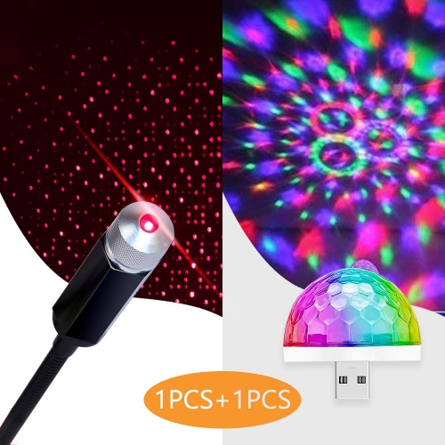 Romantic Auto Roof USB Star Lights with Mini Disco Light, Aevdor USB Night Lights, Flexible Atmosphere Decorations Lamp for