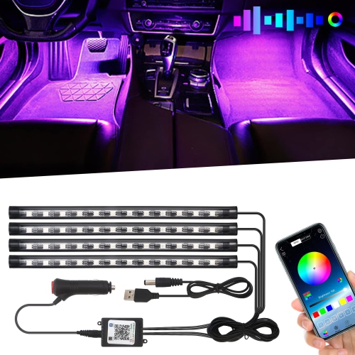 Éclairage intérieur à DEL pour l'auto, éclairage intérieur commandé par  application avec port USB, Sync musique lumières multicolores pour l'auto  comme accessoires pour l'auto