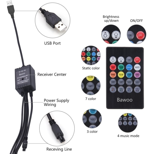 Car Led Lights, Car Interior Light, Remote Controller 48 LED USB Car Strip Lights, Multi DIY Color Music Under Dash Car Lighting with Car Charger, DC