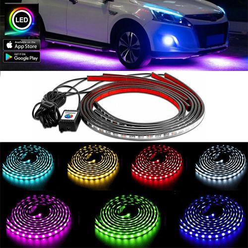90x120cm BLIAUTO Car Underglow LED Lights Underbody Lighting Kit 12V RGB LED Strip Atmosphere Decorative Lights Waterproof Exterior with Wireless Remote Control 2-in-1 Design for Cars Trucks 