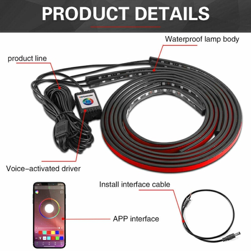 navor Underglow Ligts, Music Car LED Light Strips, Bluetooth App Control RGB Neon Strip Lights Kit with Sound Active Function
