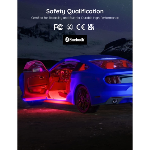 Interior Lights for Car, App Control Smart Car Lights with DIY Mode and Music Mode, Waterproof LED Interior Lights, RGB Under Dash Car LED Lights