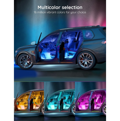 Interior Lights for Car, App Control Smart Car Lights with DIY Mode and Music Mode, Waterproof LED Interior Lights, RGB Under Dash Car LED Lights