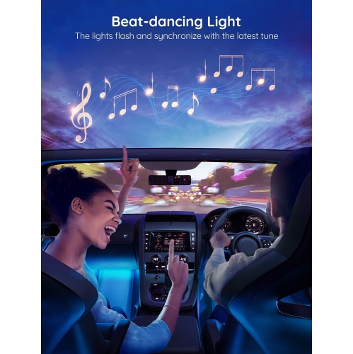Interior Lights for Car, App Control Smart Car Lights with DIY Mode and Music Mode, Waterproof LED Interior Lights, RGB Under Dash Car LED Lights