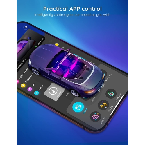 Interior Lights for Car, App Control Smart Car Lights with DIY Mode and Music Mode, Waterproof LED Interior Lights, RGB Under Dash Car LED Lights