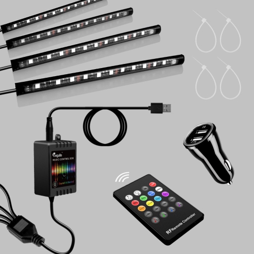 Underdash Lighting Kit, Megulla 4PC USB-Powered RGB Multi-Color LED Car Interior Lights with Sound Activation and Wireless R