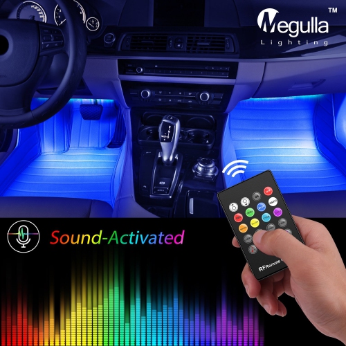 Underdash Lighting Kit, Megulla 4PC USB-Powered RGB Multi-Color LED Car Interior Lights with Sound Activation and Wireless R