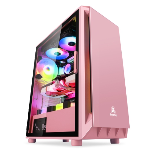 Segotep Gaming Case with Headset Gaming Mouse Combo Pink ATX Micro-ATX, MINI-ITX Mid Case USB3.0 Port, 1.0mm SPCC Steel Plate, Support Liquid Cooling