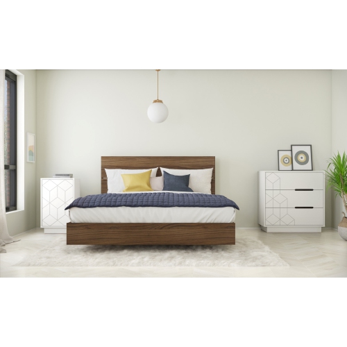 Subito 4 Piece Queen Size Bedroom Set, Walnut and White