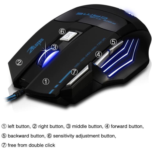 WINGOMART T6 Game Gaming Mouse Mice by ZELOTES Professional LED Optical 7200 DPI 7 Button USB Wired for gamer Adjustable DPI