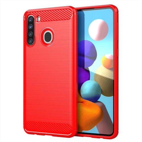 PANDACO Red Brushed Metal Case for Samsung Galaxy A21